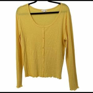 Abound Light Yellow Ribbed V Neck Button Up Knit Top